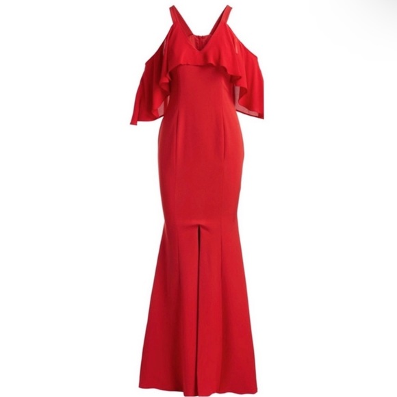 JAY X JAYGODFREY RED COLD-SHOULDER MAXI GOWN - Picture 9 of 10